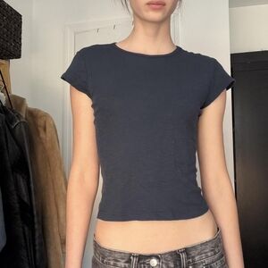 Brandy Melville Navy Cropped Crewneck Tee